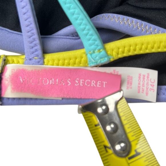 Victoria's Secret Black Purple Yellow Padded Bikini Top Underwire 34C - Picture 3 of 5